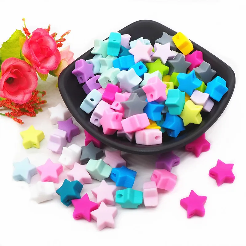 

Chengkai 50pcs 15mm Silicone Star Teether Beads DIY Baby Dummy Pacifier Nursing Teething Chewing Jewelry Toy Making Beads