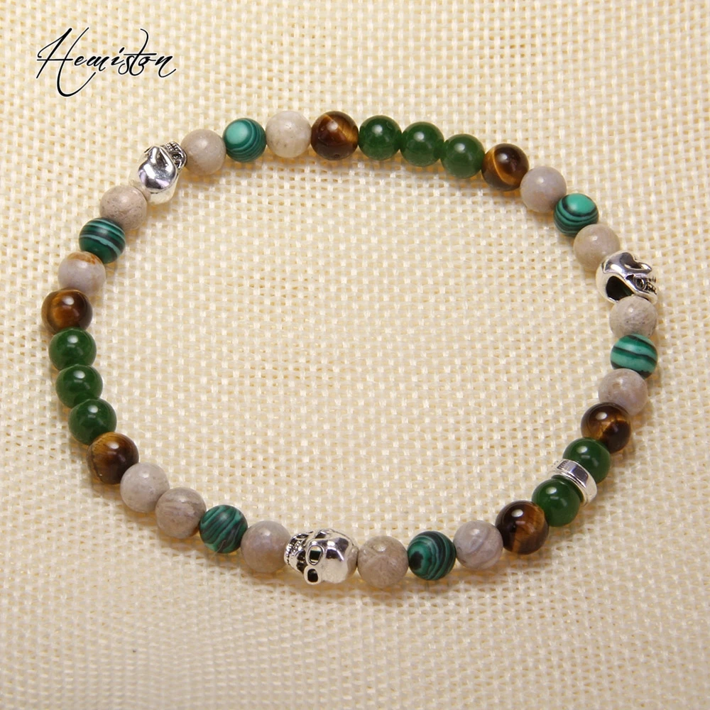 Томас 6 мм зеленый красочный зеленый камень природы, бусина черепа женские браслеты, Glam ювелирные изделия Soul подарок для женщин TS B596