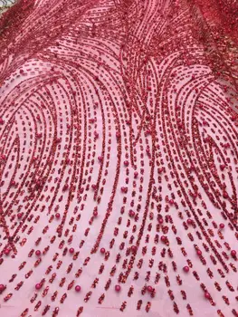 

New curved gold sprinkle beads beads lace fabric French mesh African Nigeria lace fabric dress wedding fabric 5 yards