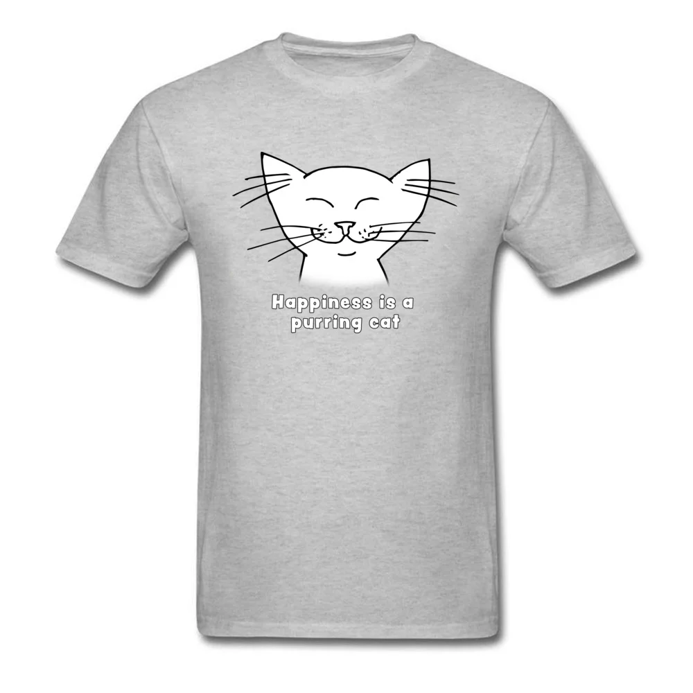Tops Shirt Leisure Summer Fall Classic Party Short Sleeve Pure Cotton O-Neck Man T Shirt Party Tops T Shirt Free Shipping Happiness is a purring cat   cute cat cartoon grey