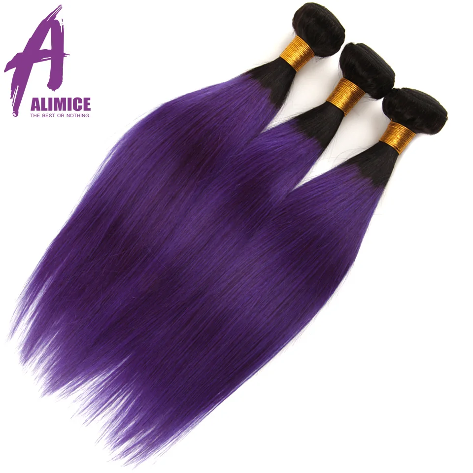 Alimice Ombre Malaysia Straight Hair 2 3 4Bundles With Lace Closure T1BPurple 2 Tone Human Hair Weave Bundle With Closure Remy  (10)