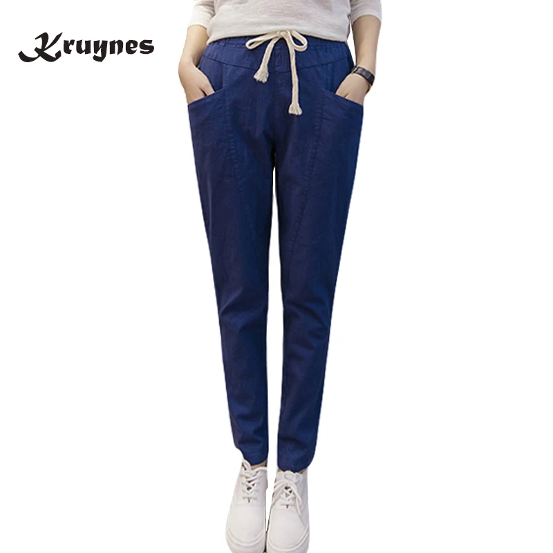 2018 Spring Summer Fashion Cotton Linen Harem Pants Women