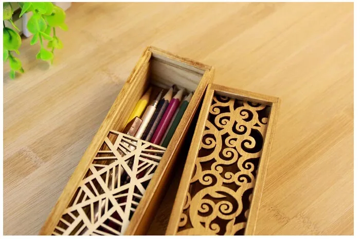 1 лот = 4 шт.! Симпатичные студенты функция деревянная коробка карандаш/Кружево ажурные канцелярские случае