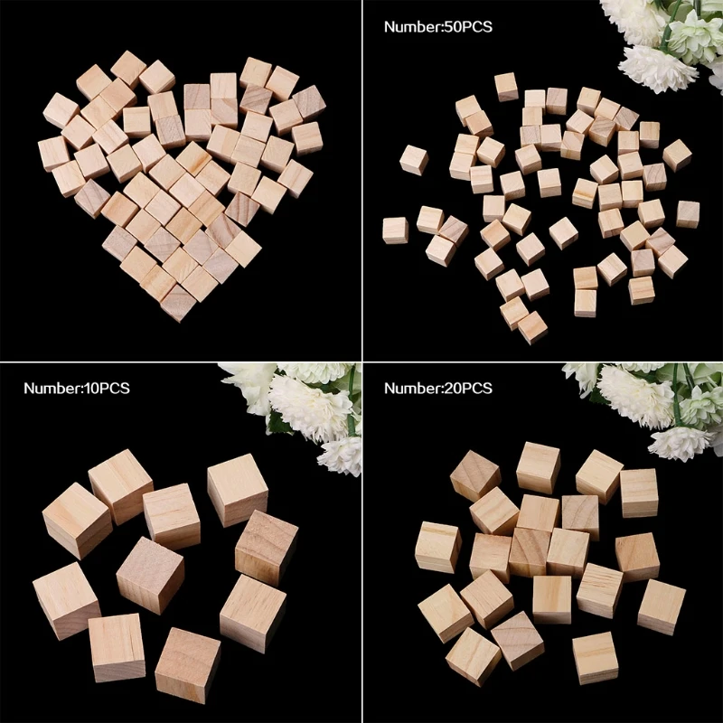 

10/25/25mm Wooden Square Blocks Mini Cubes Embellishment for Woodwork Craft DIY