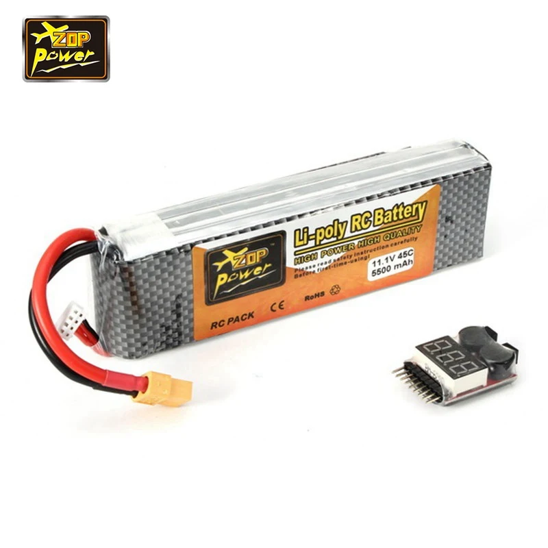 

Hot Sale ZOP Power 11.1V 5500mAh 3S 45C Lipo Battery XT60 Plug With Remote Battery Monitor Alarm For RC Drones FPV Quadcopter