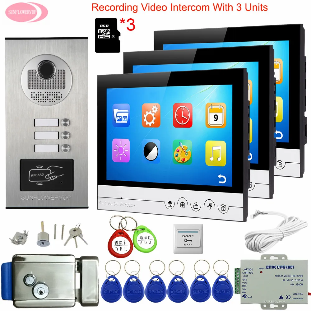 9inch Video Intercom With Recording+8GB TF Cards Intercoms For Private Houses With Lock Wired Video Door Entry Doorbell Intercom