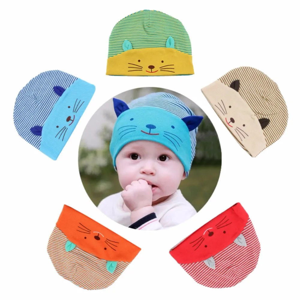 

2018 Cotton Baby Hat Lovely Cat Stripe Beanie Cap Winter Toddler Infant Newborn Kids Cap Boys Girls Hats Accessories