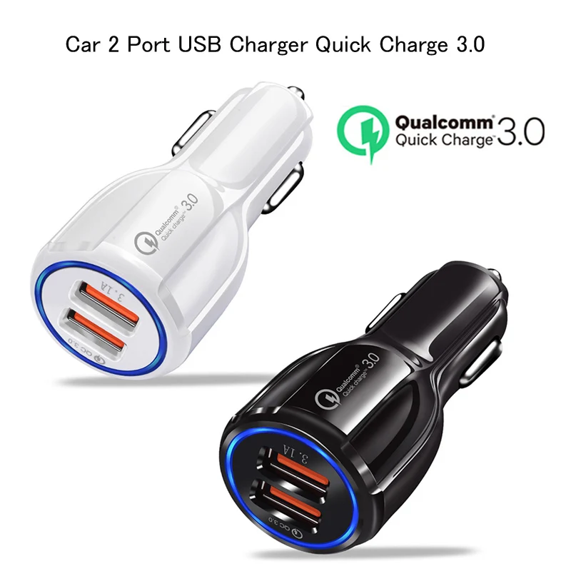 

Car USB Quick Charger QC 3.0 2.0 Mobile Phone Charger 2 Port USB Fast Car Charger For iPhone Samsung huawei Oneplus Charger