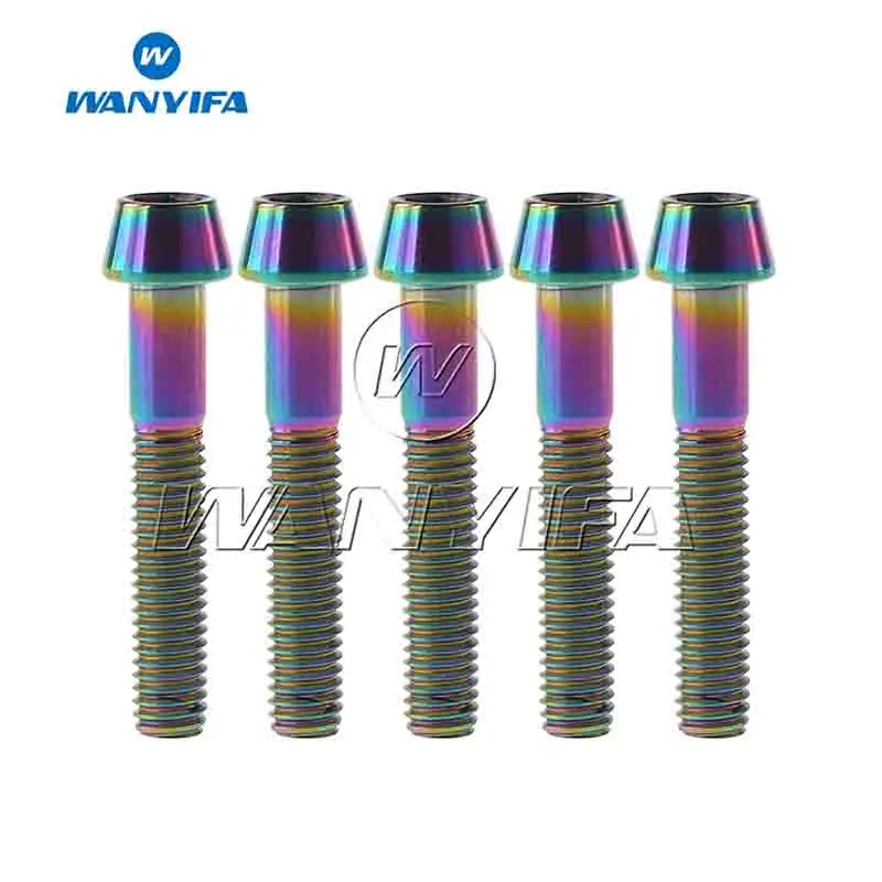 Титановый "Wanyifa" болты M6x35mm шестигранный винт с шестигранным шлицем для подключения гарнитуры вынос руля велосипеда винтами аксессуар 5 шт - Цвет: Taper Rainbow