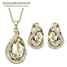 Neoglory made with swarovski elements crystal nupcial de la boda set de joyas collares pendientes de clip de perlas para las mujeres 2017