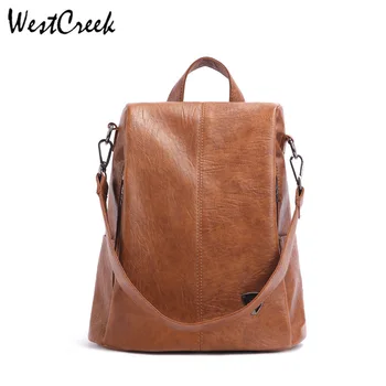 

WESTCREEK brand women Anti-theft Backpack PU Soft Leather Backpack Girl Retro Shoulder Bag for School Backpack