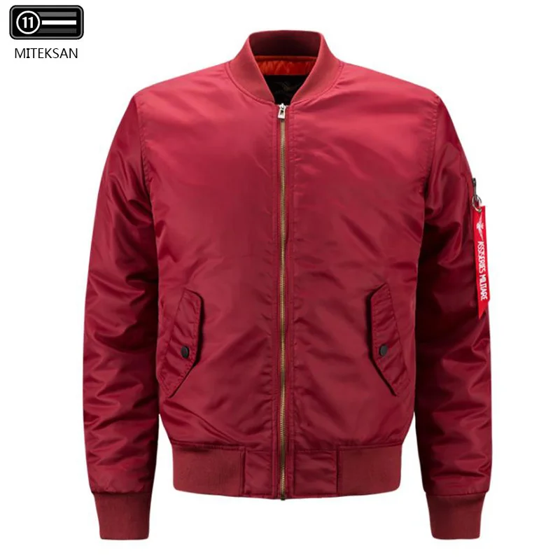 Модная мужская плотная утепленная хлопковая куртка MA1, однотонный мягкий цвет, пальто, черная куртка пилота, мужская спортивная и Повседневная Уличная куртка с воротником - Цвет: Красный