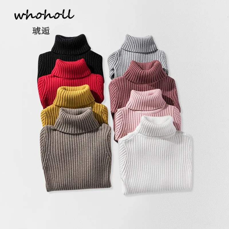 

Whoholl 2T-8T Pure Color Winter Boy Girl Kid Thick Knitted Bottoming Turtleneck Shirts Solid High Collar Pullover Sweater Black