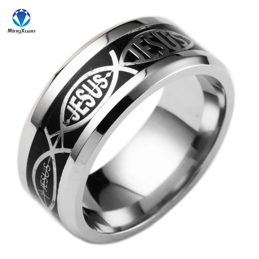 Высокое качество, кольцо из нержавеющей стали 316L с надписью Иисуса, обручальное кольцо для мужчин и женщин, 5 цветов - Цвет основного камня: Black Silver