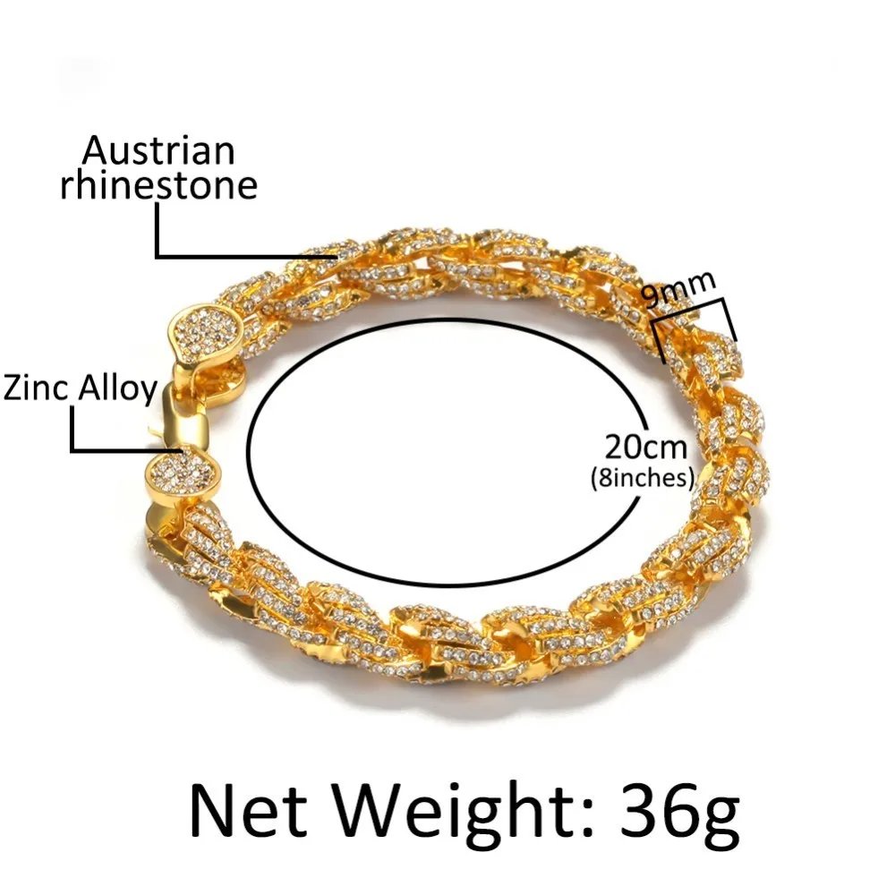 UWIN NE+BA 9mm Rope Chain Necklaces& Bracelets Full Iced Out Rhinestones Bling Biling 7/8/9inch Fashion Hiphop Jewelry