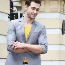 Дизайнерский хлопковый льняной летний костюм студенческий костюм с одной пуговицей бейзер кофта жакет Топы мужские повседневные приталенные блейзер с подкладкой