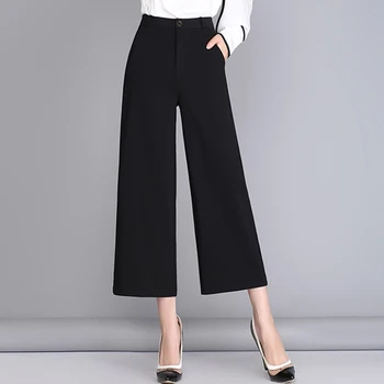 

women plus size wide leg pants wild casual high waist summer ankle length pants office lady autumn work wear black suit pants