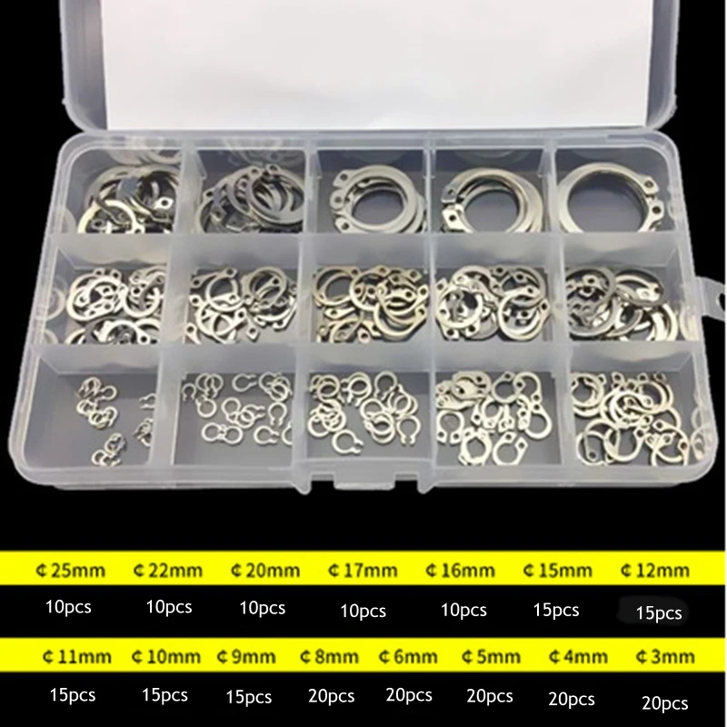 

1pcs 304 stainless steel GB894 shaft retaining ring set C-shaped elastic snap ring outer snap spring ￠3-25