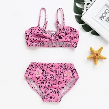 Купальный костюм для маленьких девочек, Леопардовый принт, бант, бикини пляжный купальник, комплект, детский купальник для девочек, Bebek, купальник Mayo kids