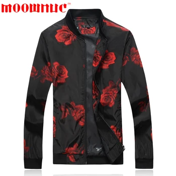 

Casual Jackets for Men Red White Flower Classic Jackets Fashion Coat Slim Male Large Size Slim Fit Stand Collar Brand MOOWNUC