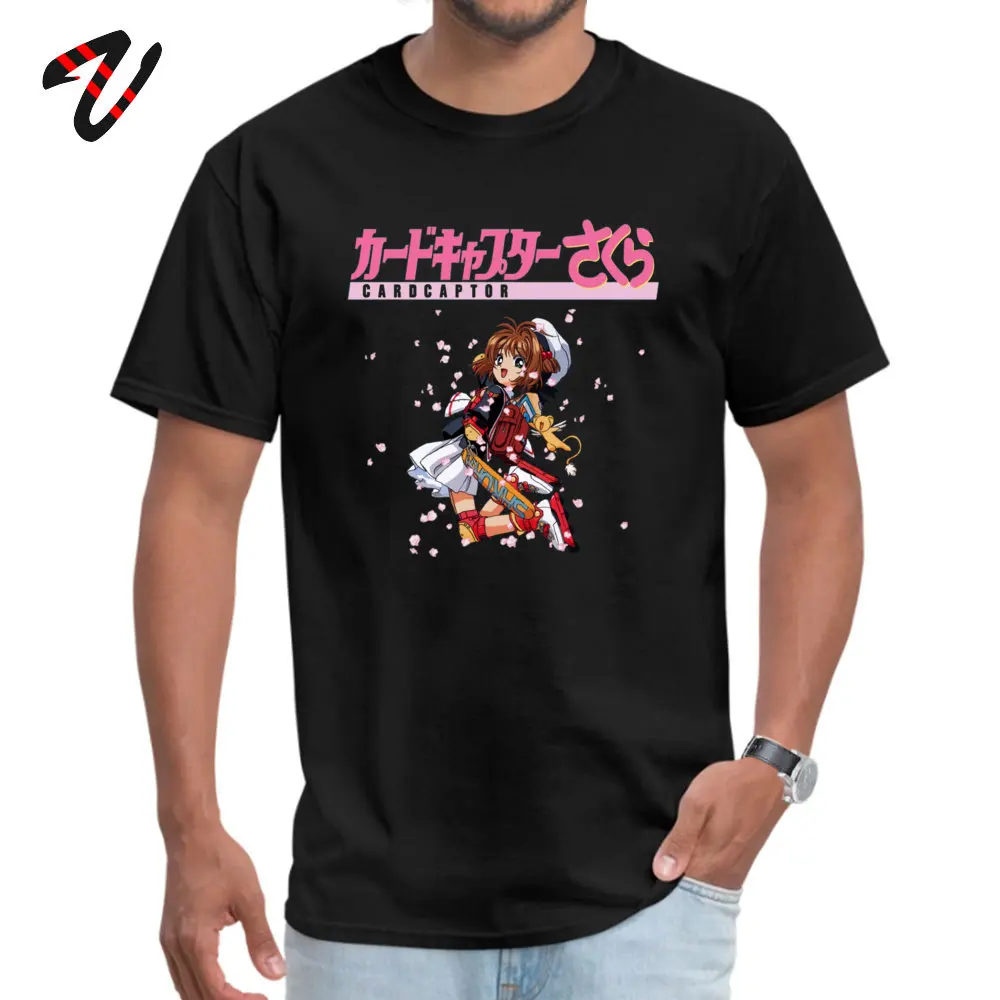 Unique Short Sleeve Tops Shirt Fall O Neck Pure Cotton Men Top T-shirts Casual Unique Tee Shirts Funny Wholesale Cardcaptor Sakura Roller Skates Logo -11475 black