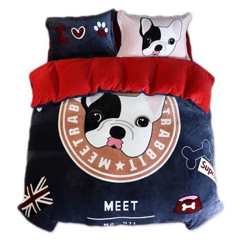 

Cartoon Soft Warm Flannel Velvet Bedding Sets Children Bedroom Rabbit/Dog/Fox/Whale Printed Duvet Cover Bed Sheet Set Blue Red