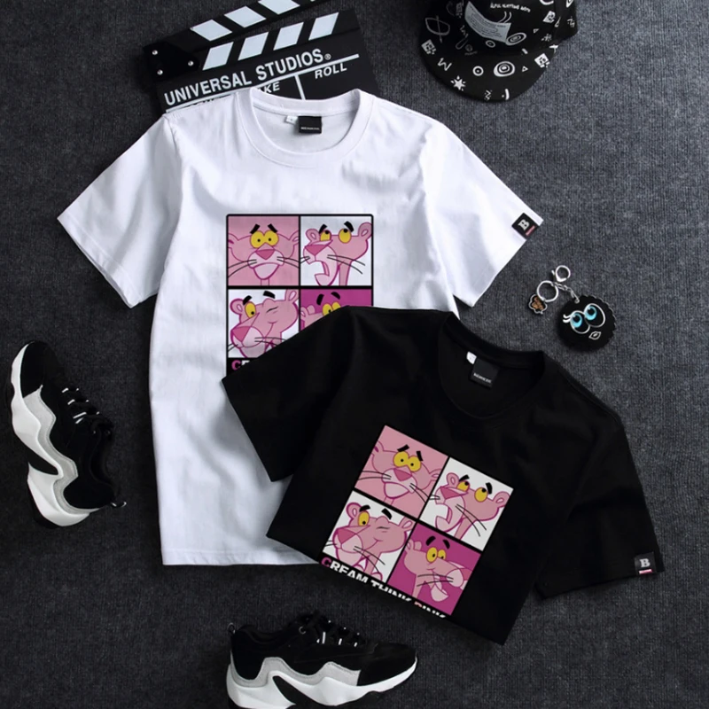 

WSFS T Shirt Women Summer Short Sleeves Tee Shirts Tops Harajuku Pink Panther Tshirt 65% Cotton Ulzzang T-shirt Women Plus Size