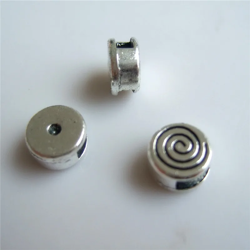 

20pcs Antique Silver Swirl 5x2mm Flat Sliders Beads for 5mm Flat Leather Bracelet Jewelry Findings 9mm