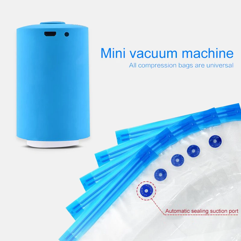 

USB Charging Mini Automatic Compression Electric Vacuum Pump Food Sealing Machine Portable Air Pump WIth 5pcs Storage Bag