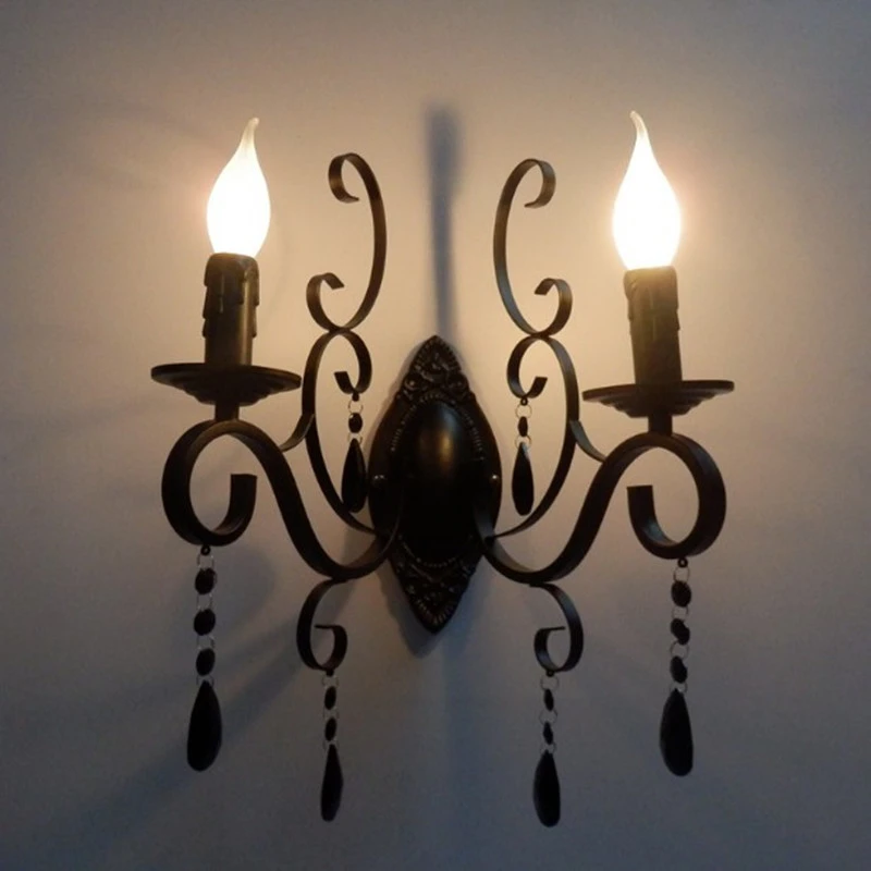 Details about   Vintage Country Candle Metal & Crystal Sconce E14 Light Aged Silver Wall Lamp