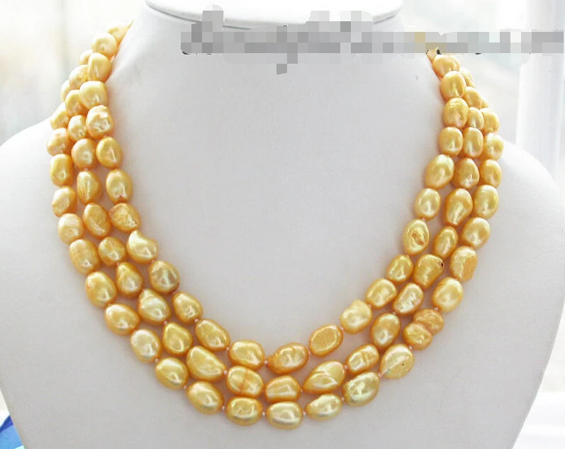 

z3615 NICE 3row 12mm yellow baroque freshwater pearl necklace (A0329)