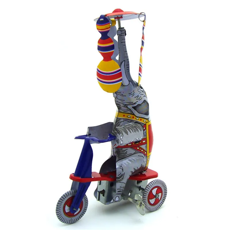 Retro WIND UP Toys Circus Elephant on Tricycle Clockwork Collectible 