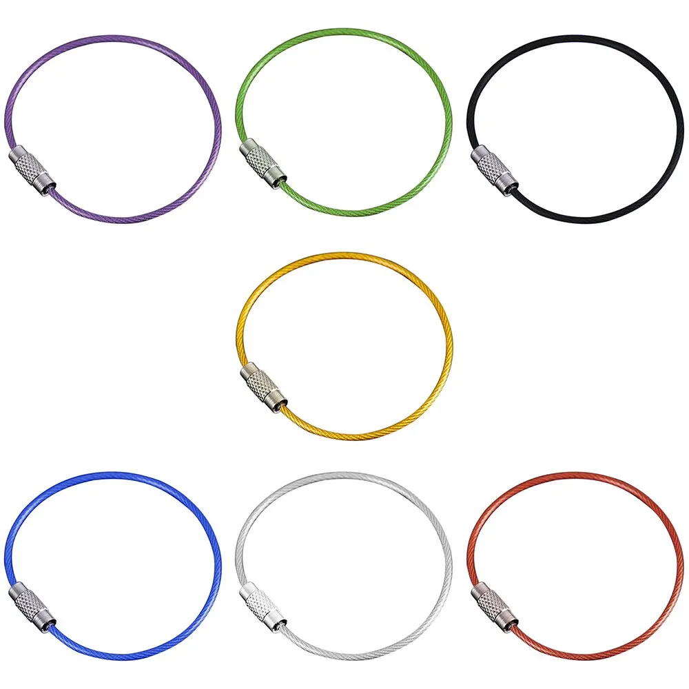 

New High Quality 10Pcs Colorful Stainless Steel Wire Keychain Rope Key Chain Aircraft Gear Cable Ring Keyring for Outdoor Hiking
