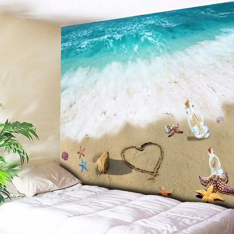 Tapiz de ondas azules Océano Paisaje Colgante De Pared Decoración De Hogar Colcha