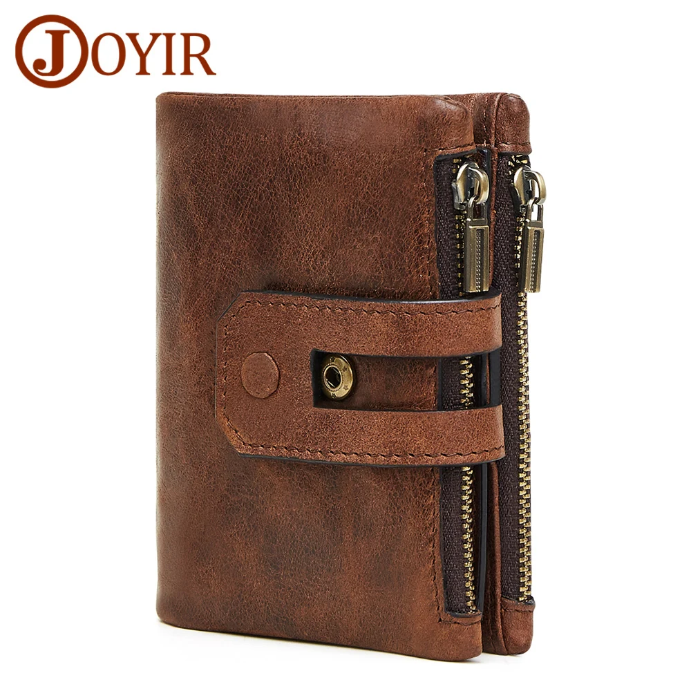 

JOYIR Men Wallet Leather Genuine Vintage Coin Purse Zipper Hasp Male Wallets Small Perse Solid RFID Card Holder Carteira Hombre