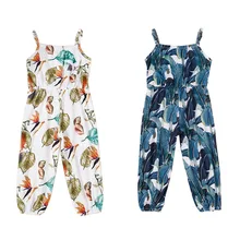 Комплект из двух предметов для девочек, комбинезон из хлопка без рукавов с принтом листьев, Детская летняя одежда для девочек 2-7 лет, стиль, P30