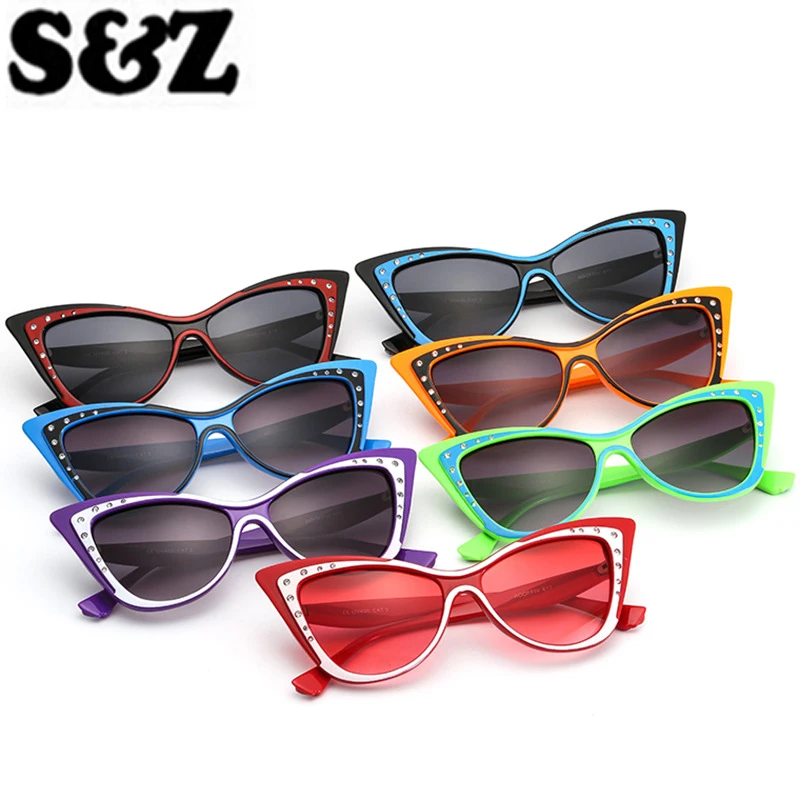 

Women Cat Eye Sunglasses Brand Designer Sun Glasses Fashion Ladies Candy Colors Eyewear Glasses Women Tops Crystal Sunglasses