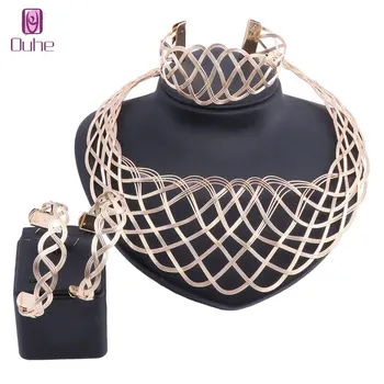 

Nigerian Wedding Choker Jewelry Sets Ethiopian African Beads Jewelry Set Dubai Gold Color Bridal Women Necklace Jewelry Sets