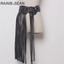 RAINIE SEAN Waist Belt Women Pu Leather Long Tassel Belt Cummerbund For Women Black HIgh Fashion Designer Female Belt 2019 New RAINIE SEAN Waist Belt Women Pu Leather Long Tassel Belt Cummerbund For Women Black HIgh Fashion Designer Female Belt 2019 New