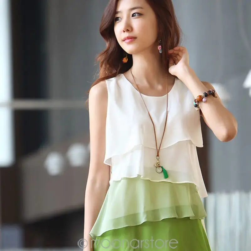 

Fashion Women Blouse Casual Blouses Sleeveless Flounce Chiffon Blouse Shirt Blusas Femininas 2018 Plus Size XXXXL