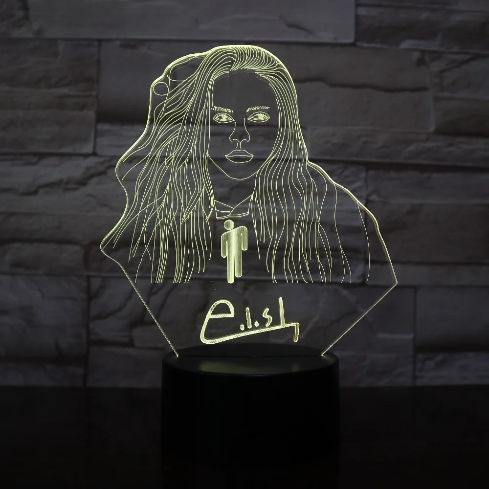 Billie Eilish знаменитая звезда фигурка 3D иллюзия светодиодный ночник лампа Декор офисного помещения настольная лампа вентиляторы подарок ночник дропшиппинг