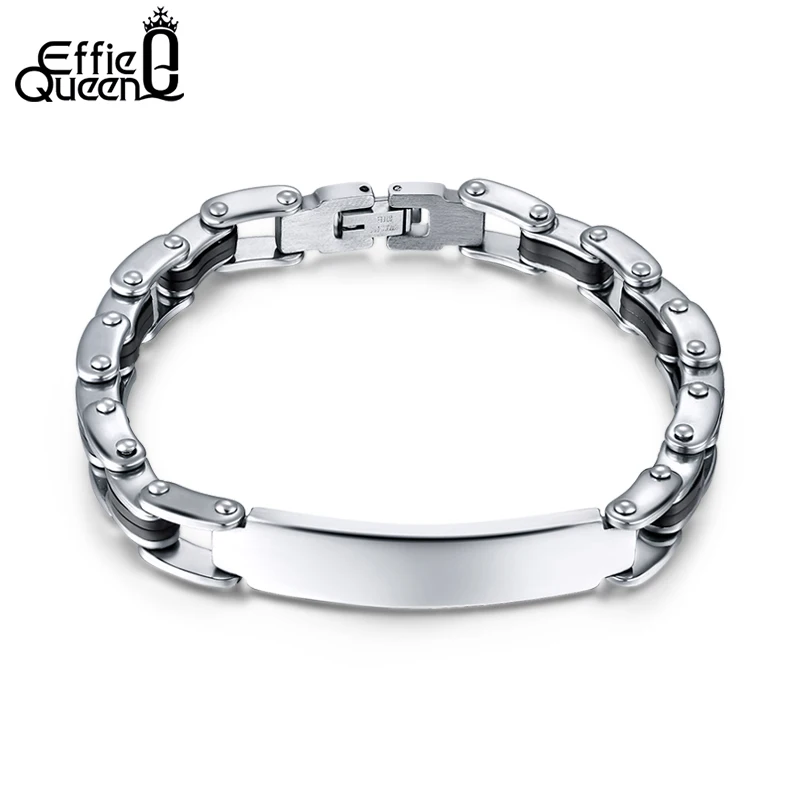 

Effie Queen New Arrival Jewelry Black Silicone Mix Stainless Steel Personality Men Bracelet High Polished Male Bangles IB30
