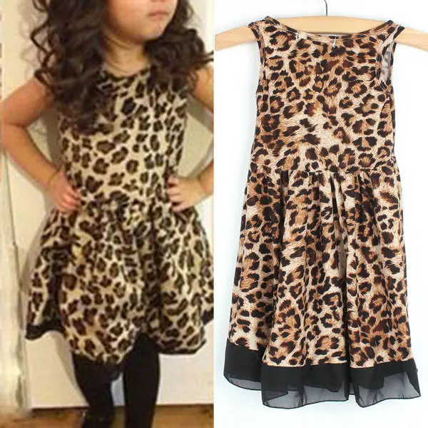 

Trendy Baby Girls Kids Leopard Sleeveless One-piece Dress Party Princess Dress