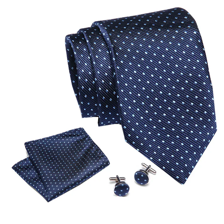 Новый дизайн дополнительный длинный размер синий плед полосатый галстук набор жаккардовый тканый мужской галстук Gravata Hanky набор запонок