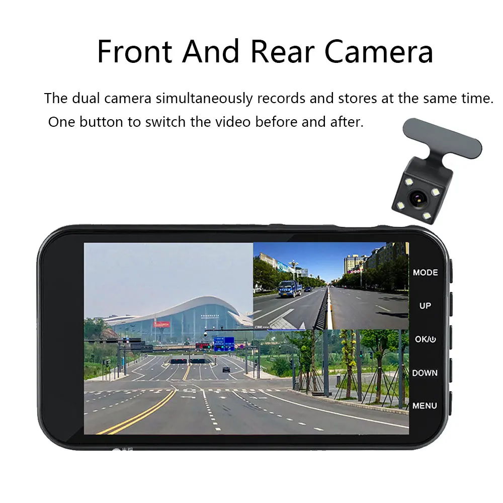Podofo 4 ''Dashcam двойной объектив Автомобильный видеорегистратор Камера FHD 1080P IPS