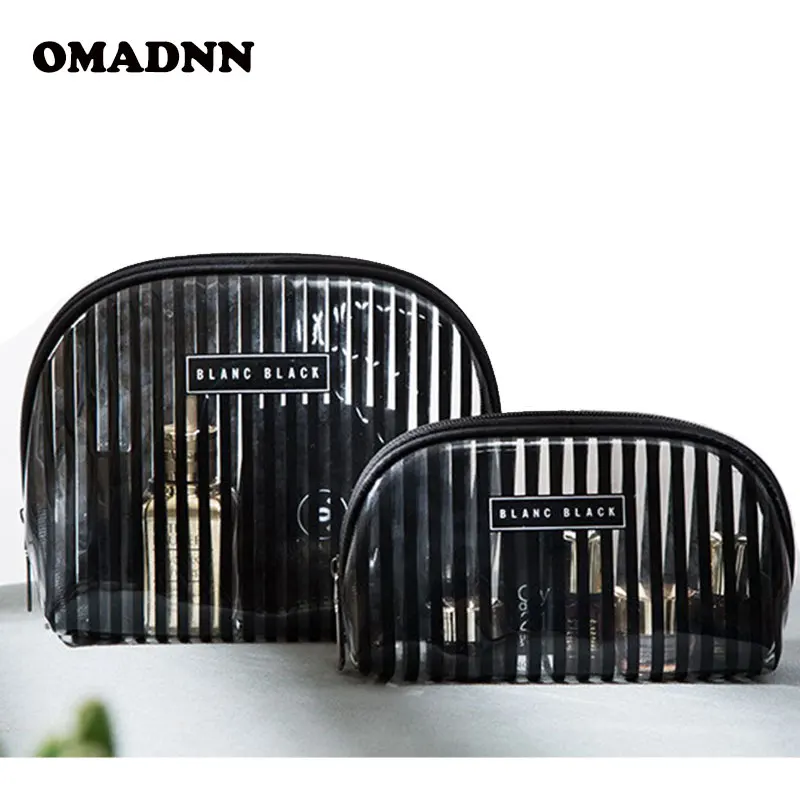 

Cosmetic Case Transparent PVC Bag Portable High-capacity High-end Makeup Bag Shell Casual Women Stripe Packing Case Two Sizes