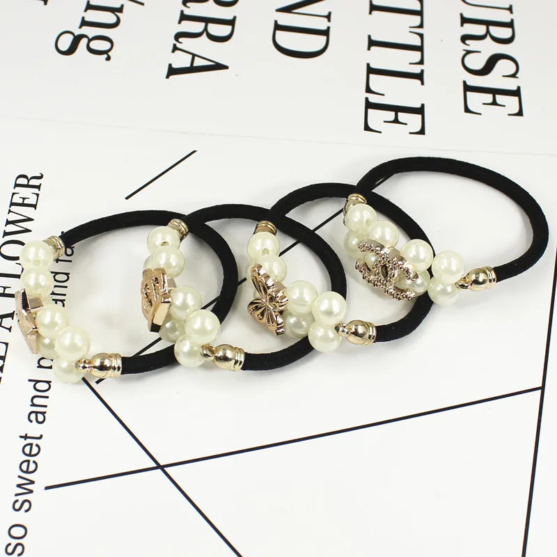 

2017 Fasion Lady Girl Pearl Wire Flower Ponytail Holder Scrunchy Hair Rope Elastic Rubber Band Womens Headwear Hair Accessory