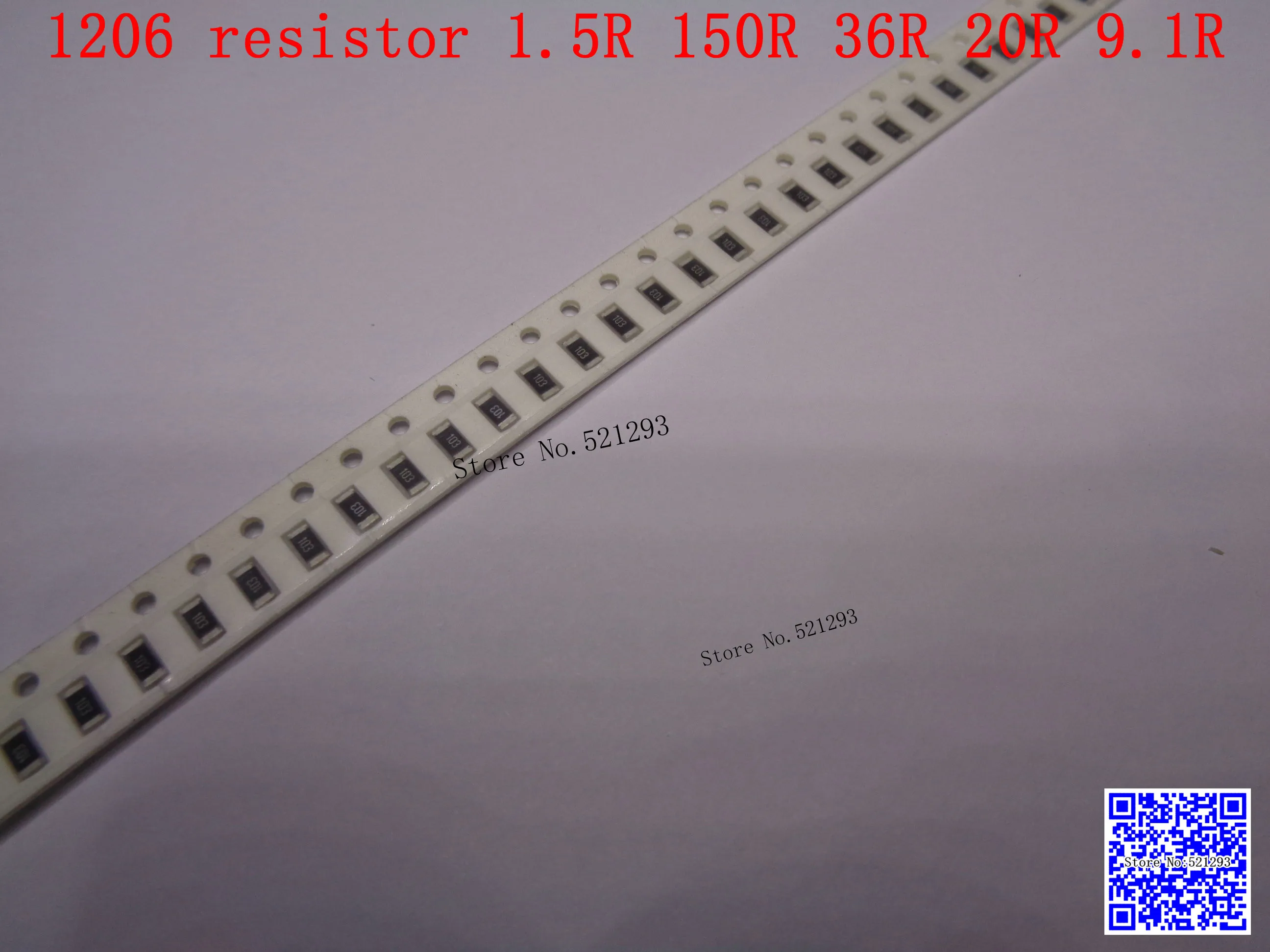 

1206 F SMD resistor 1/4W 1.5R 150R 36R 20R 9.1R ohm 1% 3216 Chip resistor 500PCS/LOT
