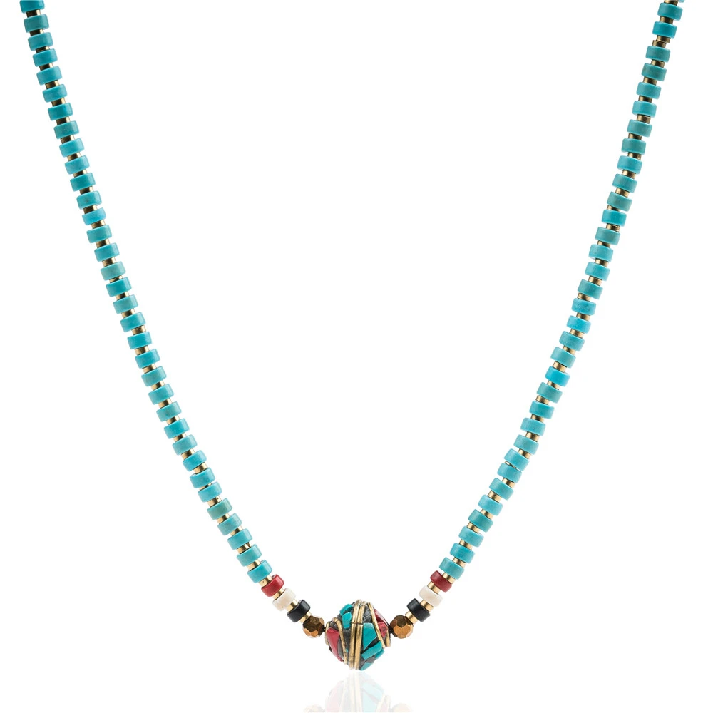5 цветов Цыганский камень ручной обработки бисерной цепи непальская каменная Подвеска Чокеры ожерелье для женщин Богемские ожерелья Этническая цепь на шею