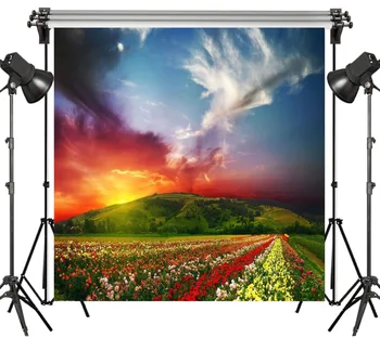 

LB Polyester & Vinyl Photography Backdrop For Studio Photo Props Photographic Background Colored rose field Red Asaka Decor